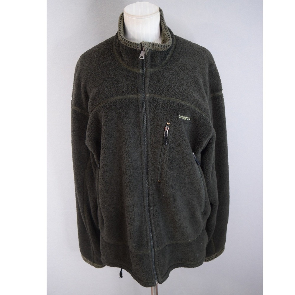 Patagonia R4 Regulator Fleece Jacket Large Green Olive Full Zip USA 36100 Vtg F5